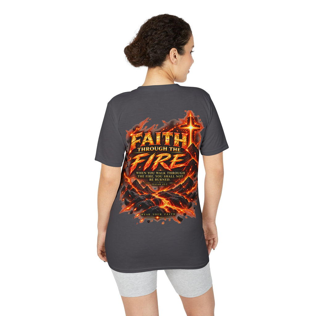 Front & Back: Faith Through The Fire™ Mountain Journey performance Tee Front & Back