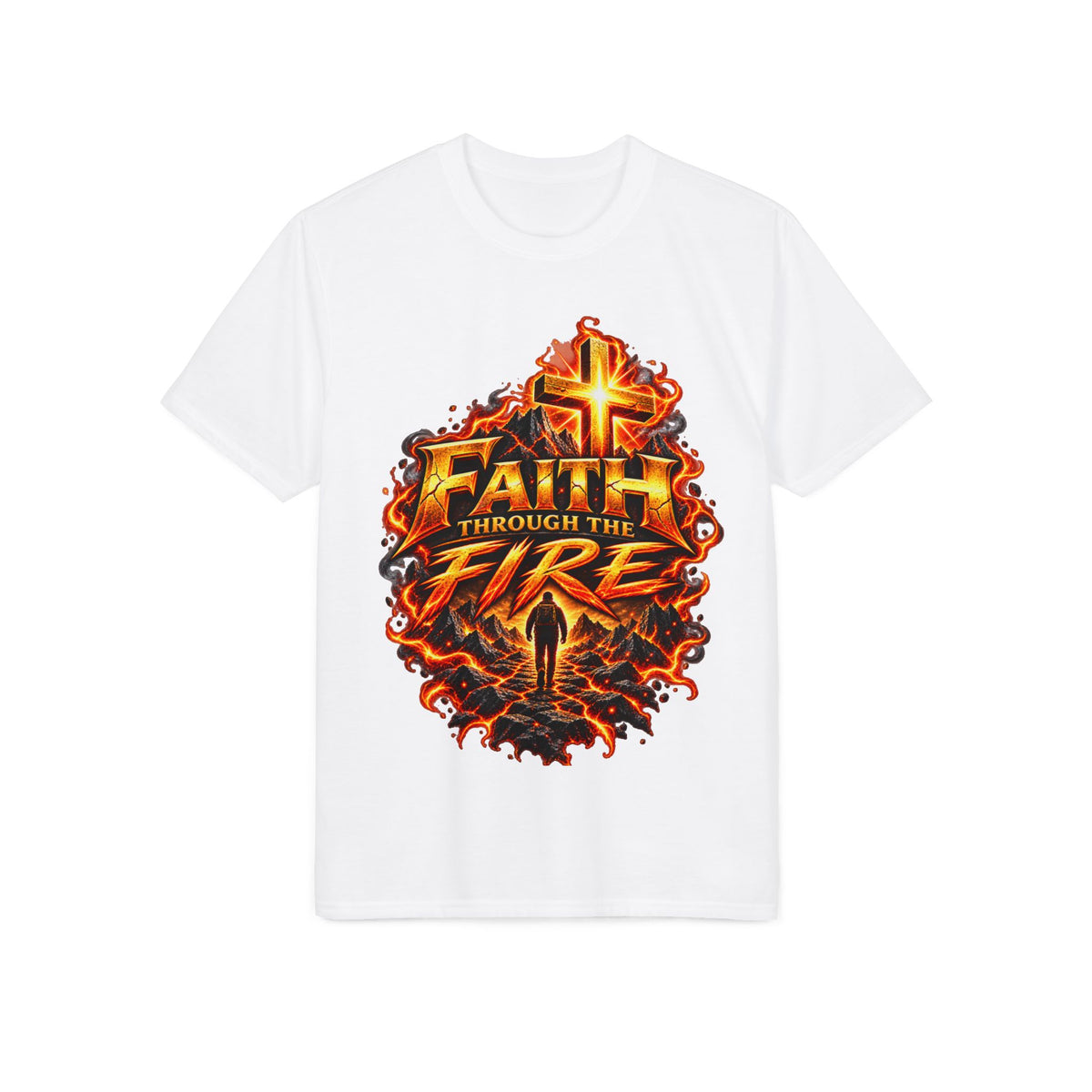 Faith Through The Fire™ Cross & Flame Tee Black & White