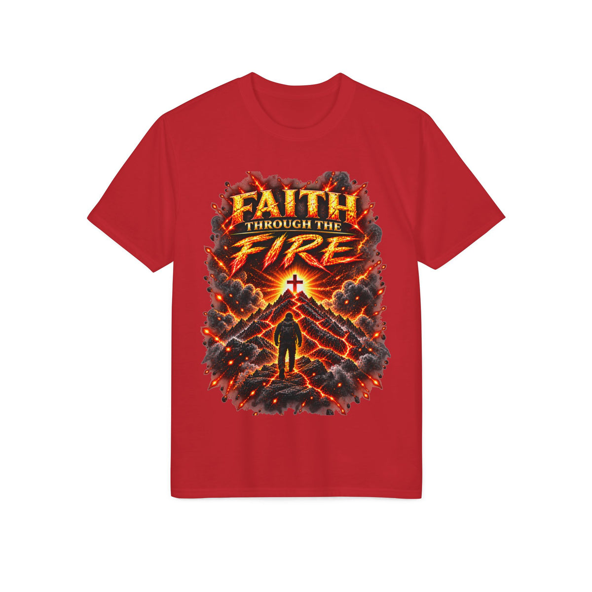 Front & Back: Faith Through The Fire™ Mountain Journey performance Tee Front & Back