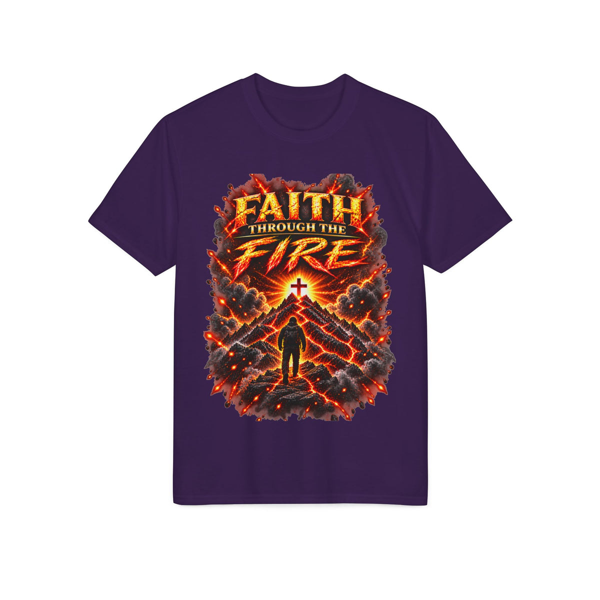 Front & Back: Faith Through The Fire™ Mountain Journey performance Tee Front & Back