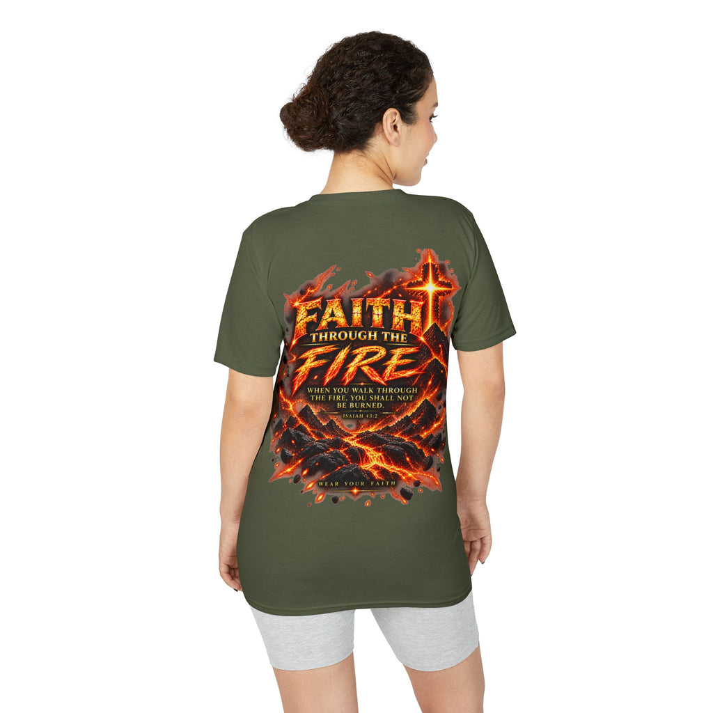 Front & Back: Faith Through The Fire™ Mountain Journey performance Tee Front & Back