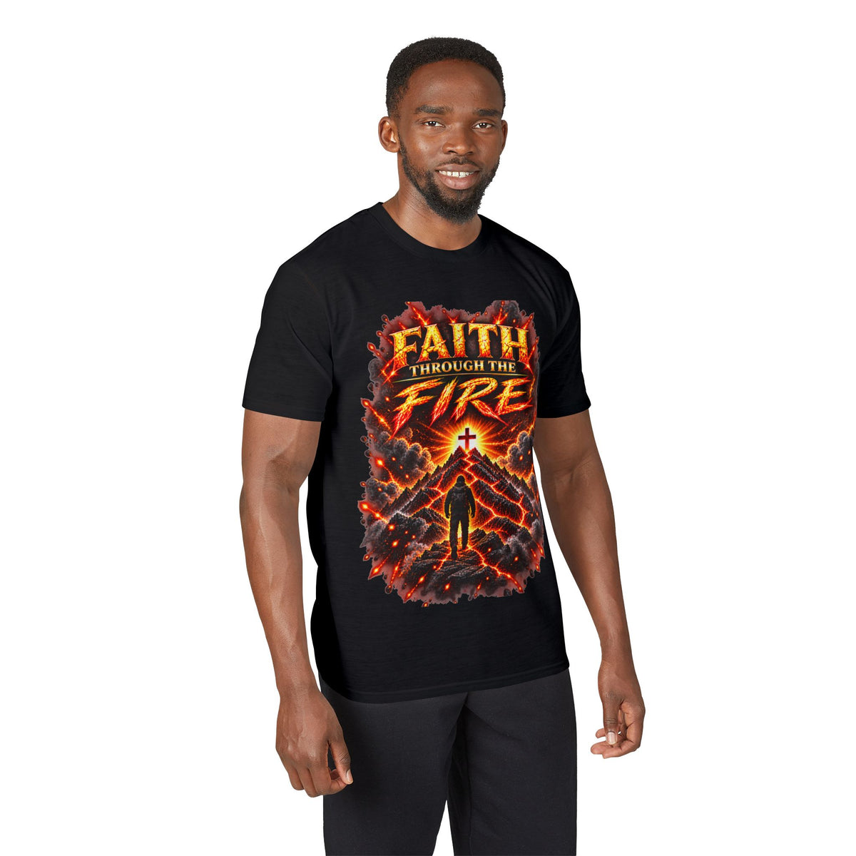 Front & Back: Faith Through The Fire™ Mountain Journey performance Tee Front & Back