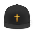Faith Through The Fire™ Unisex Gold Cross Flat Bill Hat for Men & Women – Christian Snapback Cap