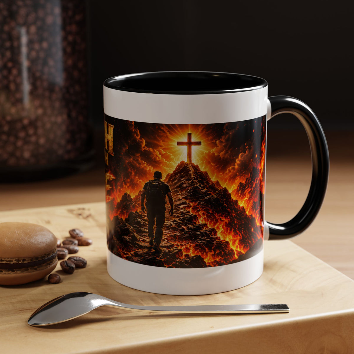 Faith Through The Fire Black Mug