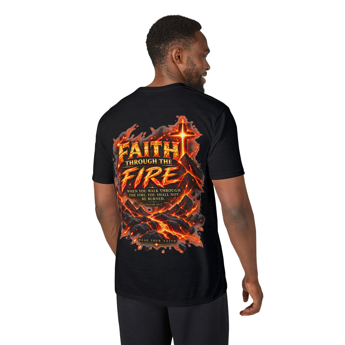 Front & Back: Faith Through The Fire™ Mountain Journey performance Tee Front & Back