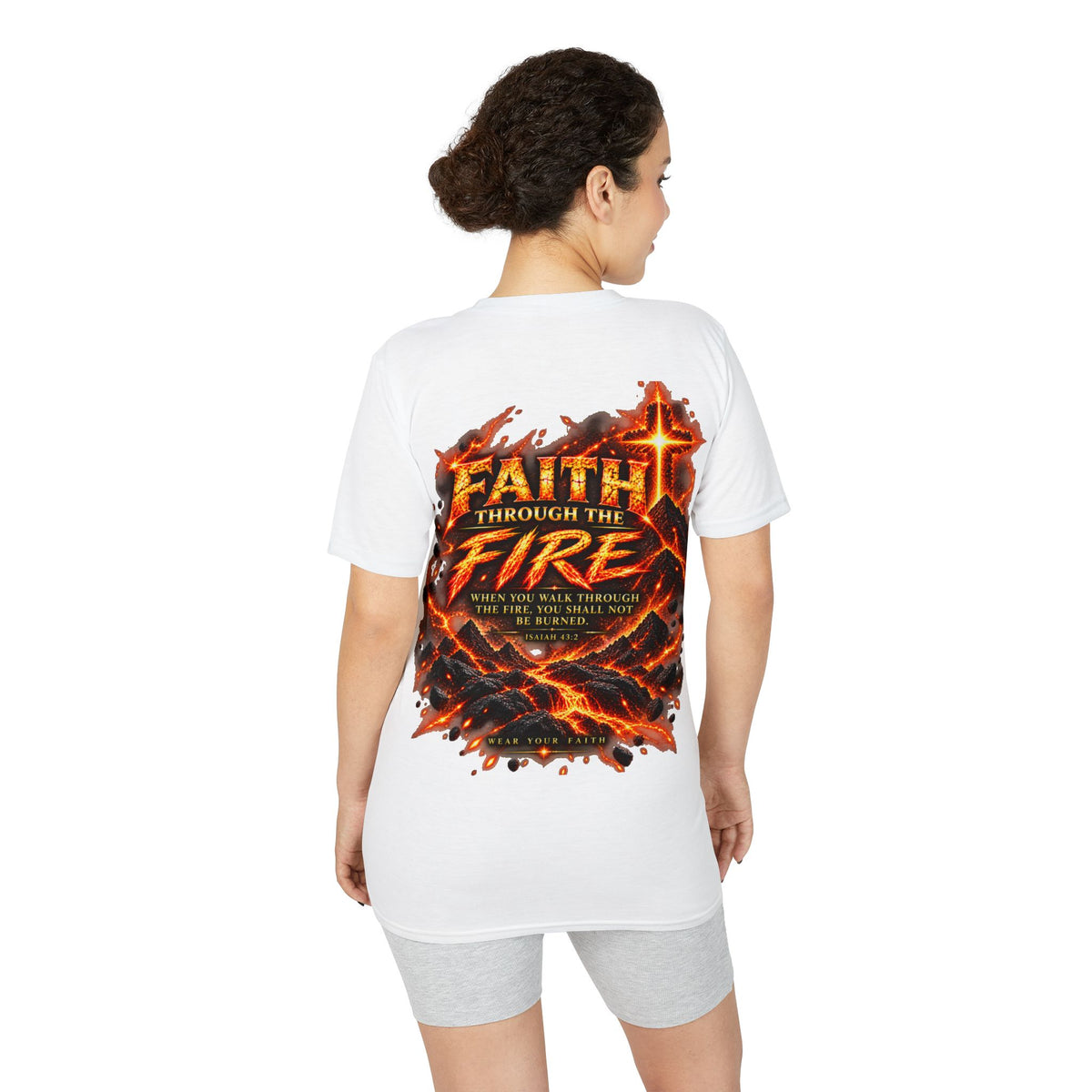 Front & Back: Faith Through The Fire™ Mountain Journey performance Tee Front & Back