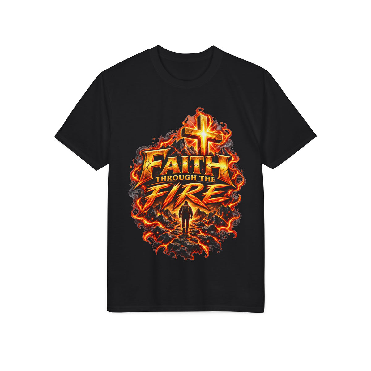 Faith Through The Fire™ Cross & Flame Tee Black & White