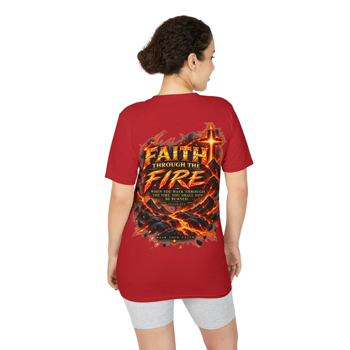 Front & Back: Faith Through The Fire™ Mountain Journey performance Tee Front & Back