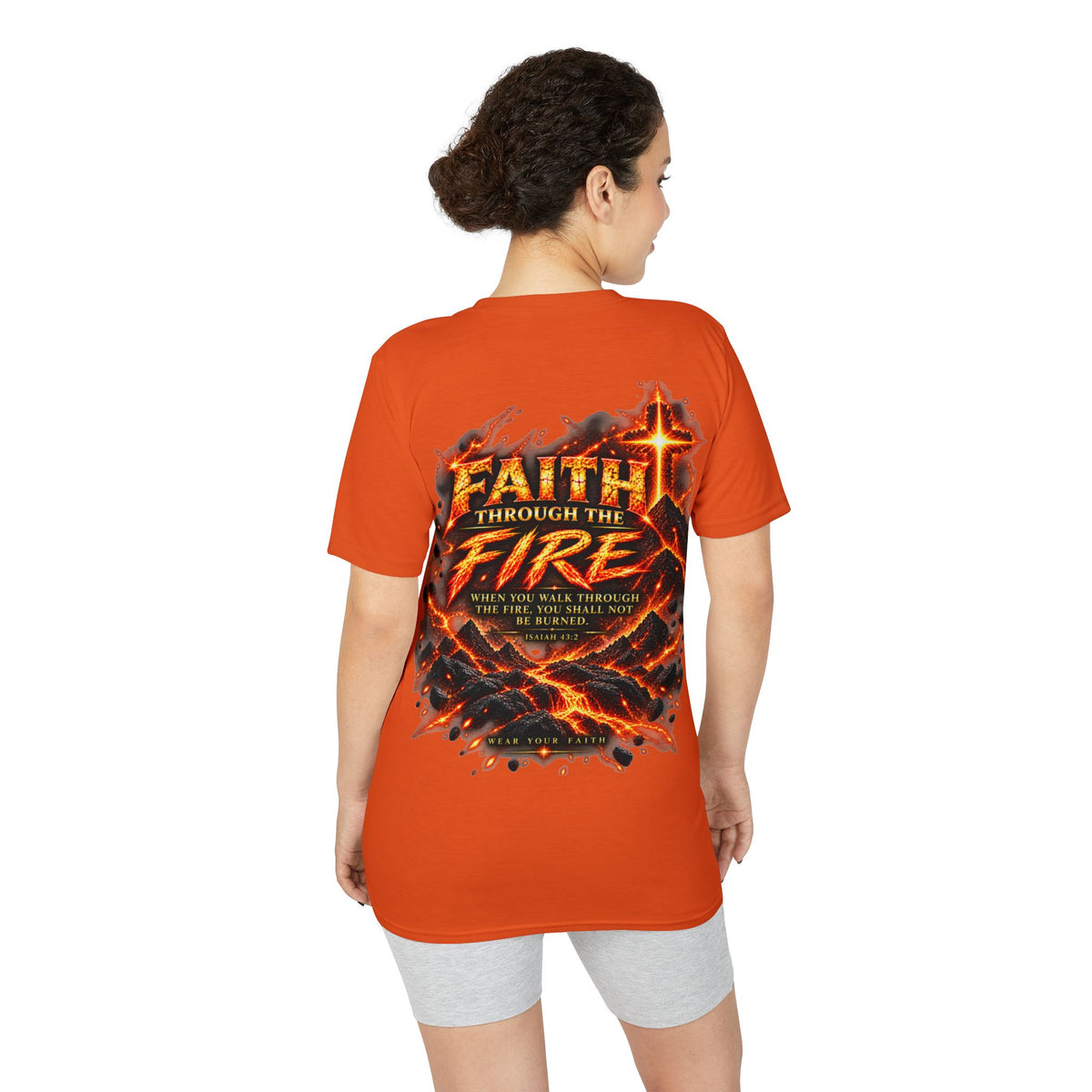 Front & Back: Faith Through The Fire™ Mountain Journey performance Tee Front & Back