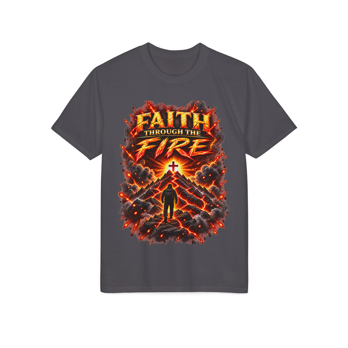 Front & Back: Faith Through The Fire™ Mountain Journey performance Tee Front & Back