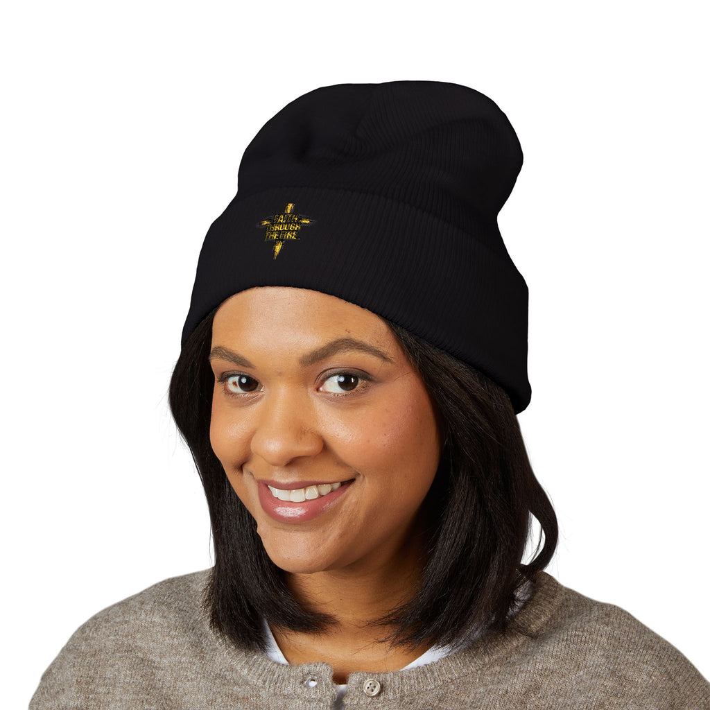 Faith Through The Fire™ Embroidered Black Beanie