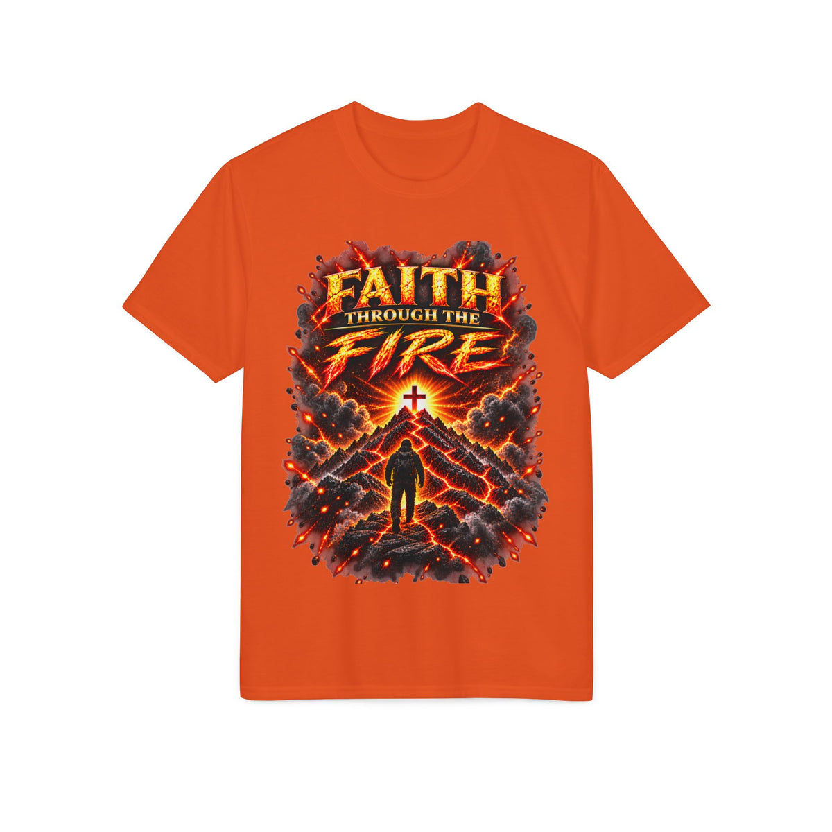 Front & Back: Faith Through The Fire™ Mountain Journey performance Tee Front & Back