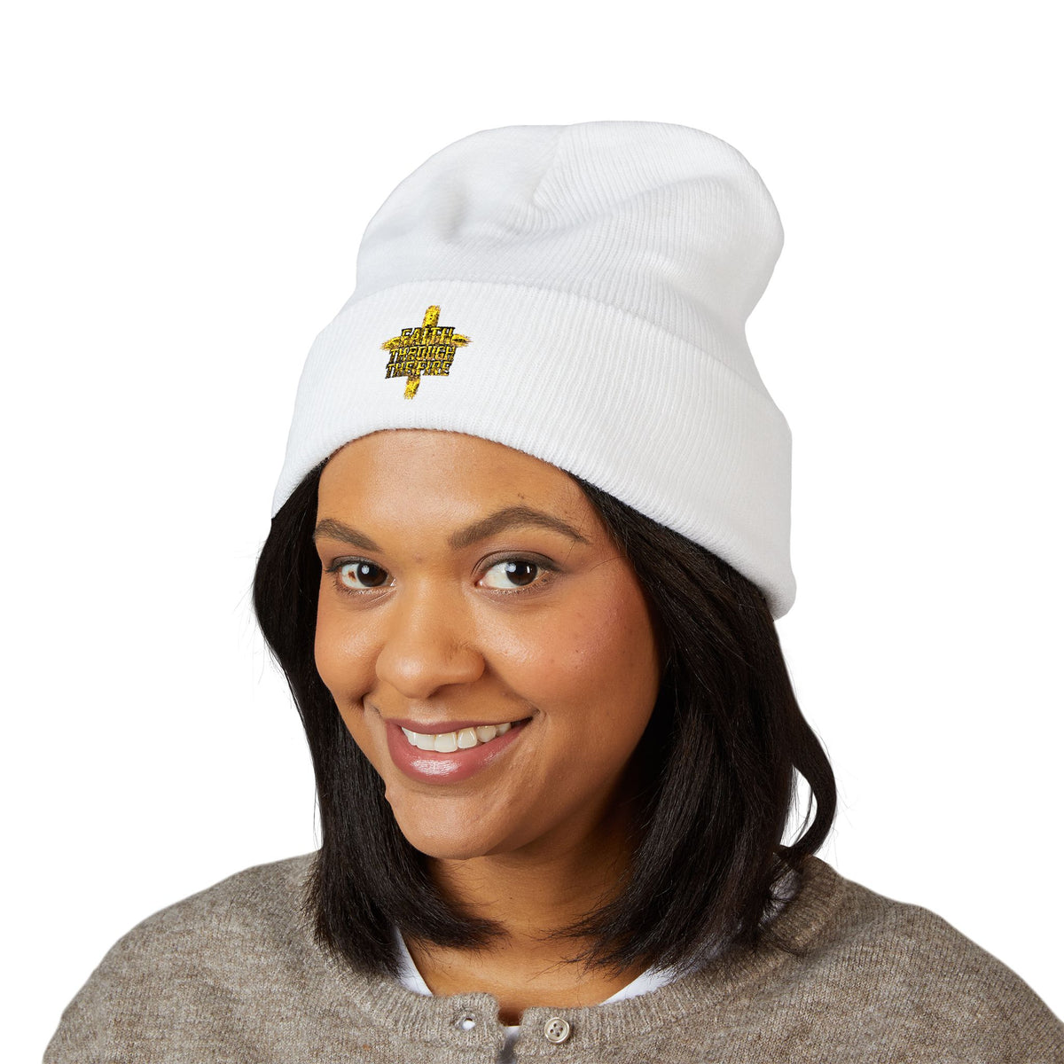 Faith Through The Fire™ White Classic Cuff Beanie