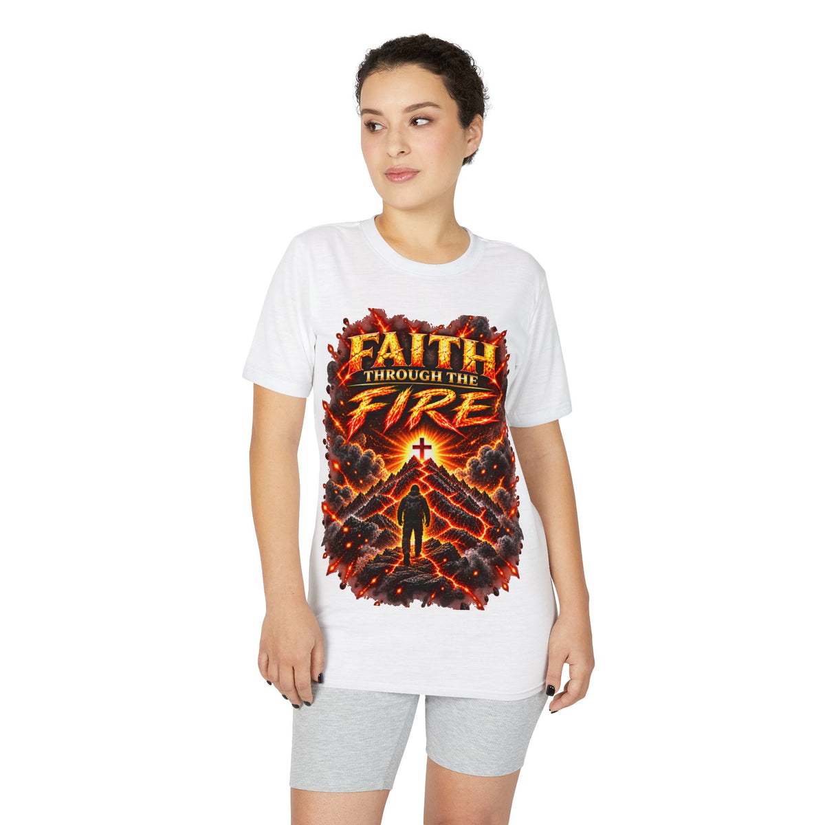 Front & Back: Faith Through The Fire™ Mountain Journey performance Tee Front & Back