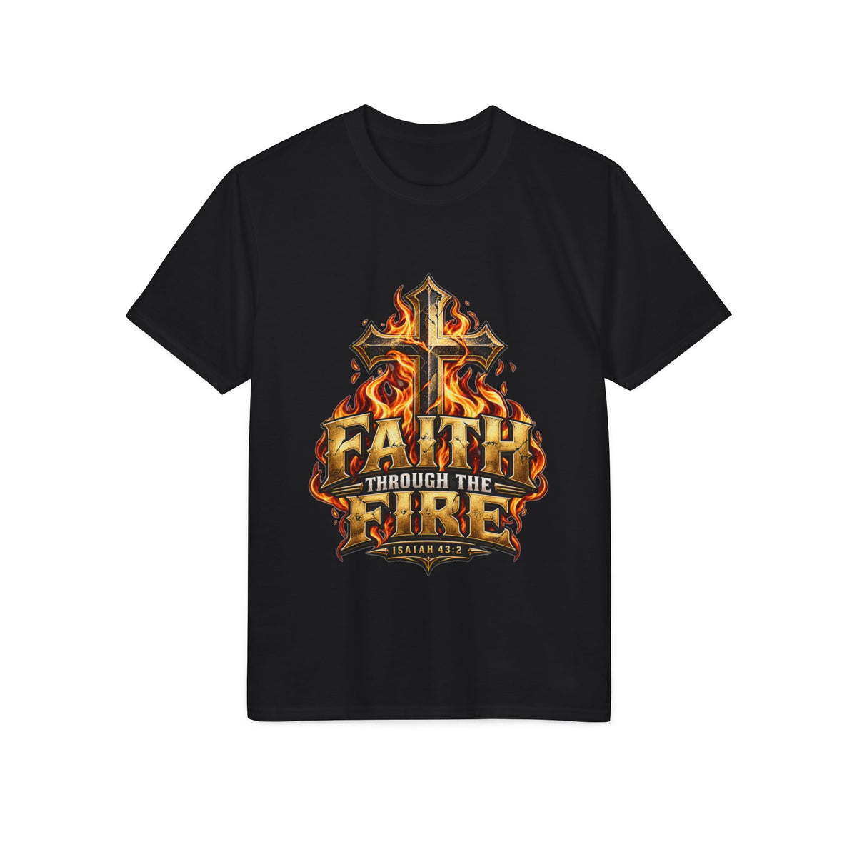 Faith Through The Fire™ Shielded by Faith Tee black & white