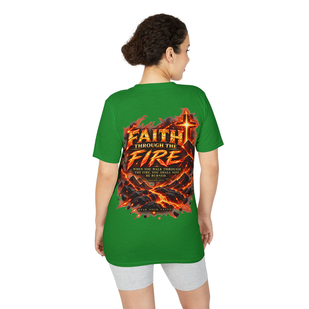 Front & Back: Faith Through The Fire™ Mountain Journey performance Tee Front & Back