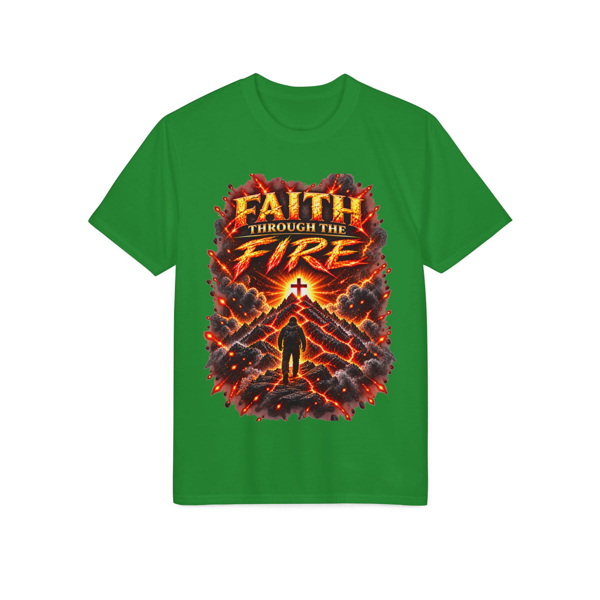 Front & Back: Faith Through The Fire™ Mountain Journey performance Tee Front & Back
