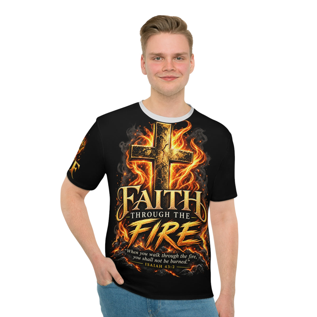 Faith Through The Fire™ Premium Christian T-Shirt Front & Back
