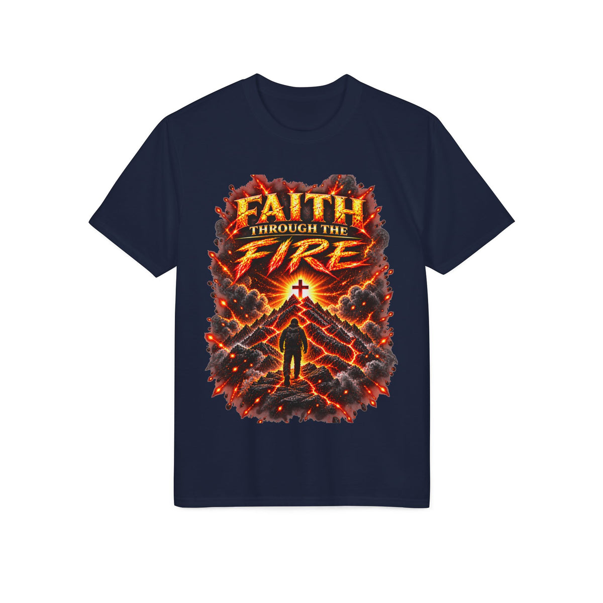 Front & Back: Faith Through The Fire™ Mountain Journey performance Tee Front & Back