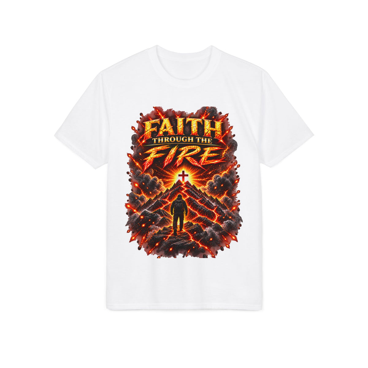 Front & Back: Faith Through The Fire™ Mountain Journey performance Tee Front & Back